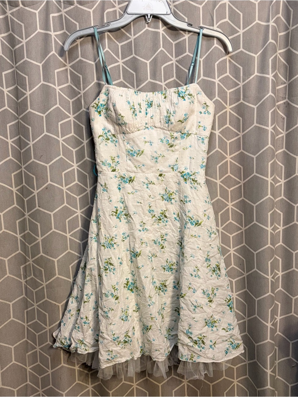 Ruby Rox Cream Midi Dress with Blue and Green Floral Print